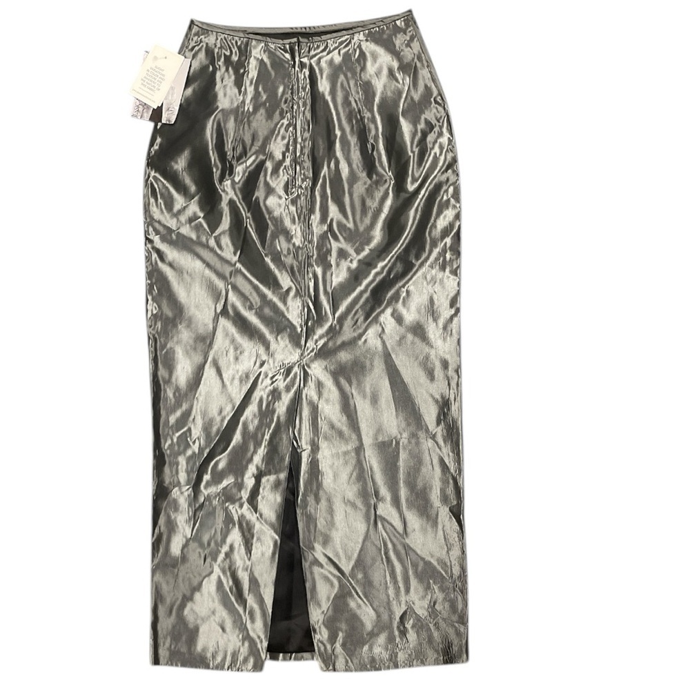Jessica McClintock Silver Metallic Column Midi Skirt Rockstar Glam Black Tie - Picture 3 of 8